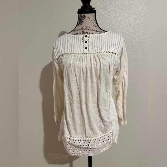 Lucky Brand Tops - Lucky Brand Ivory Blouse with Crochet Accents